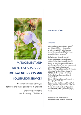 Management and Drivers of Change of Pollinating Insects and Pollination Services