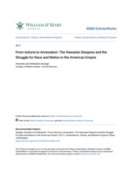 From Astoria to Annexation: the Hawaiian Diaspora and the Struggle for Race and Nation in the American Empire