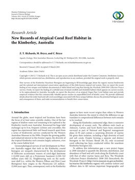 Research Article New Records of Atypical Coral Reef Habitat in the Kimberley, Australia