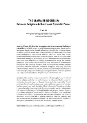 THE ULAMA in INDONESIA: Between Religious Authority and Symbolic Power