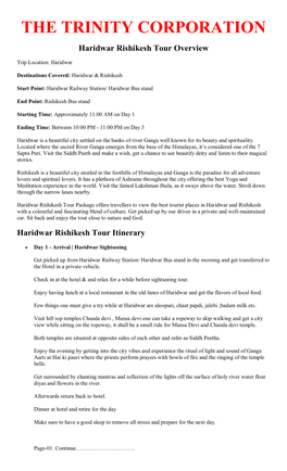 THE TRINITY CORPORATION Haridwar Rishikesh Tour Overview