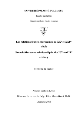Les Relations Franco-Marocaines Au Xxe Et Xxier Siècle French