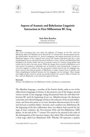 Aspects of Aramaic and Babylonian Linguistic Interaction in First Millennium BC Iraq