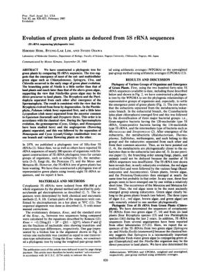 Evolution of Green Plants As Deduced from 5S Rrna Sequences