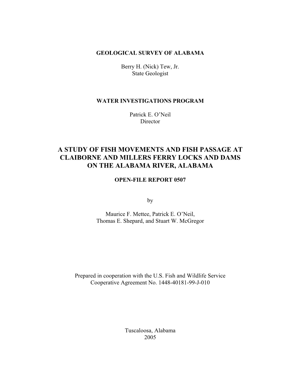 A Study of Fish Movements and Fish Passage at Claiborne and Millers Ferry Locks and Dams on the Alabama River, Alabama