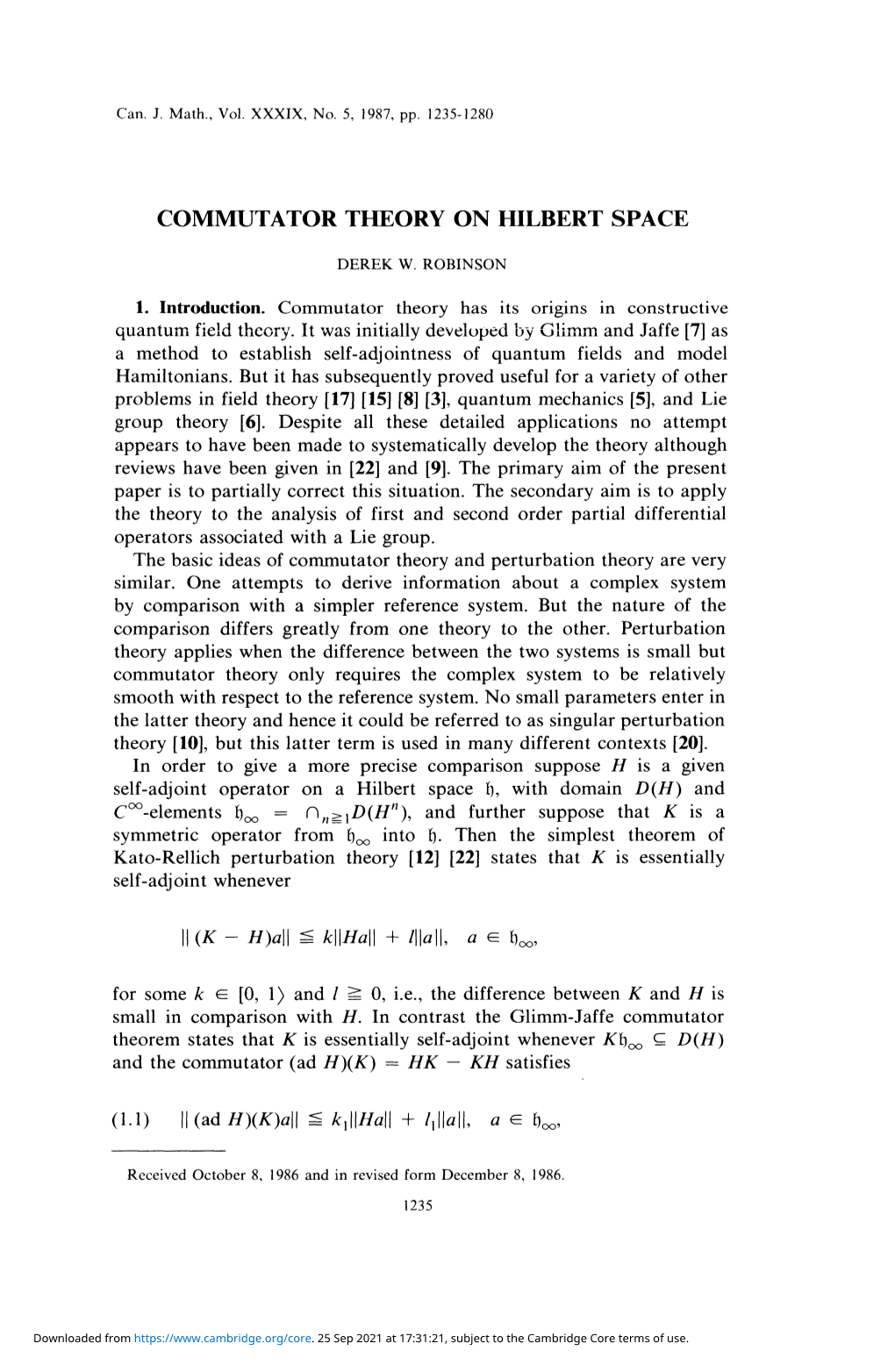 Commutator Theory on Hilbert Space