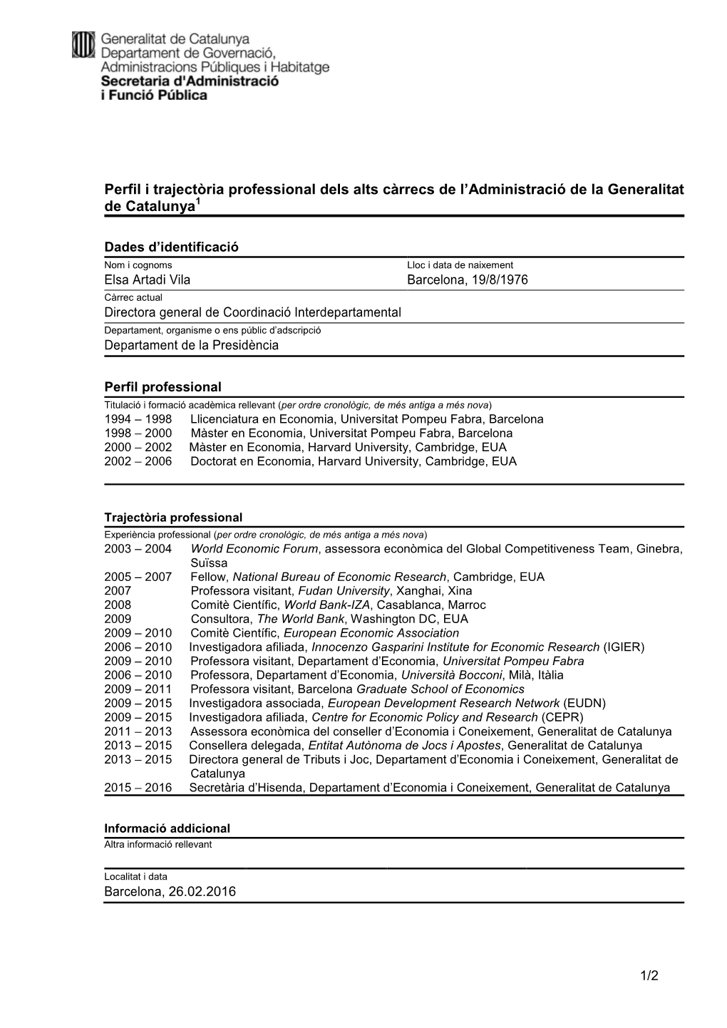 Perfil I Trajectòria Professional Dels Alts Càrrecs De L'administració De La