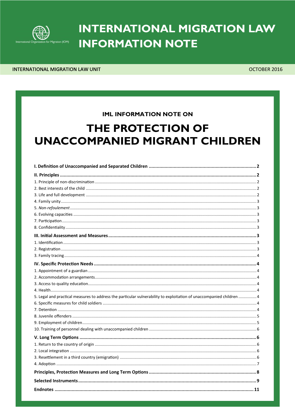 Protection of Unaccompanied Migrant Children