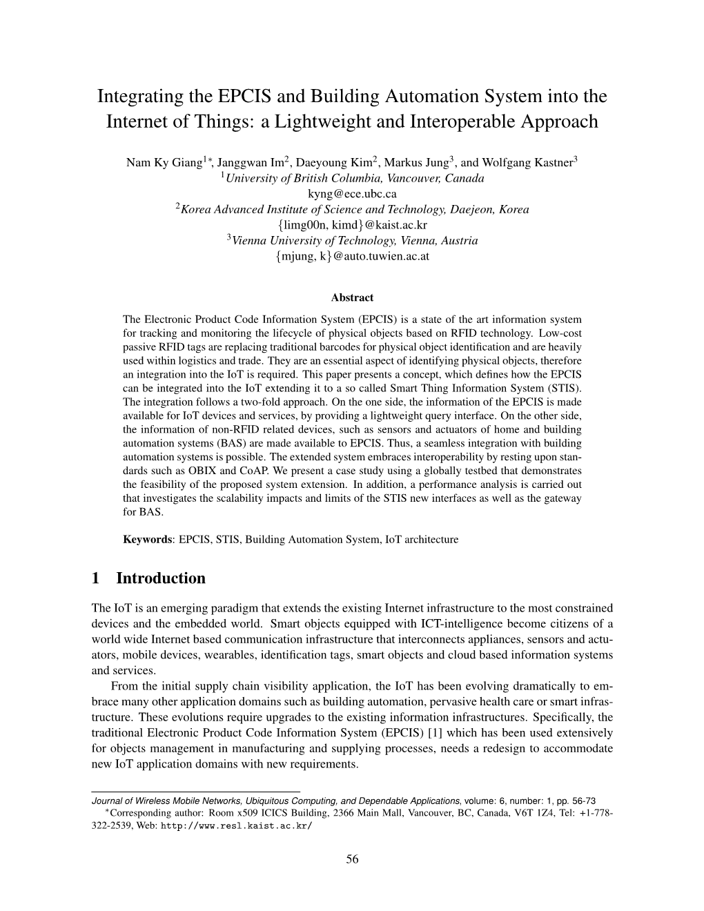 Integrating the EPCIS and Building Automation System Into the Internet of Things: a Lightweight and Interoperable Approach