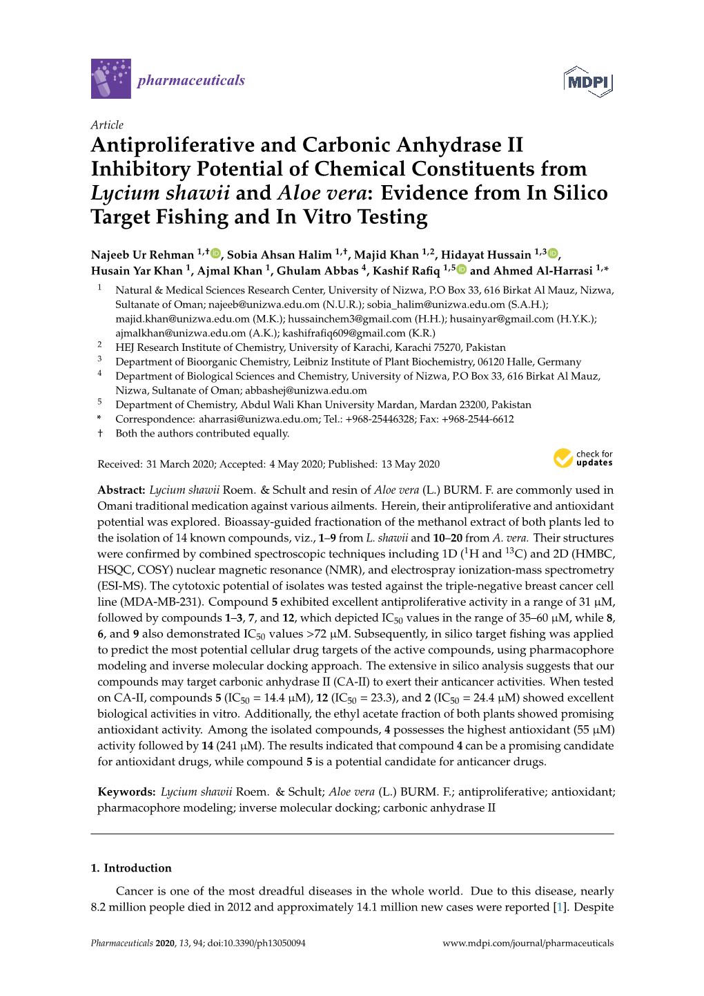 Antiproliferative and Carbonic Anhydrase II Inhibitory