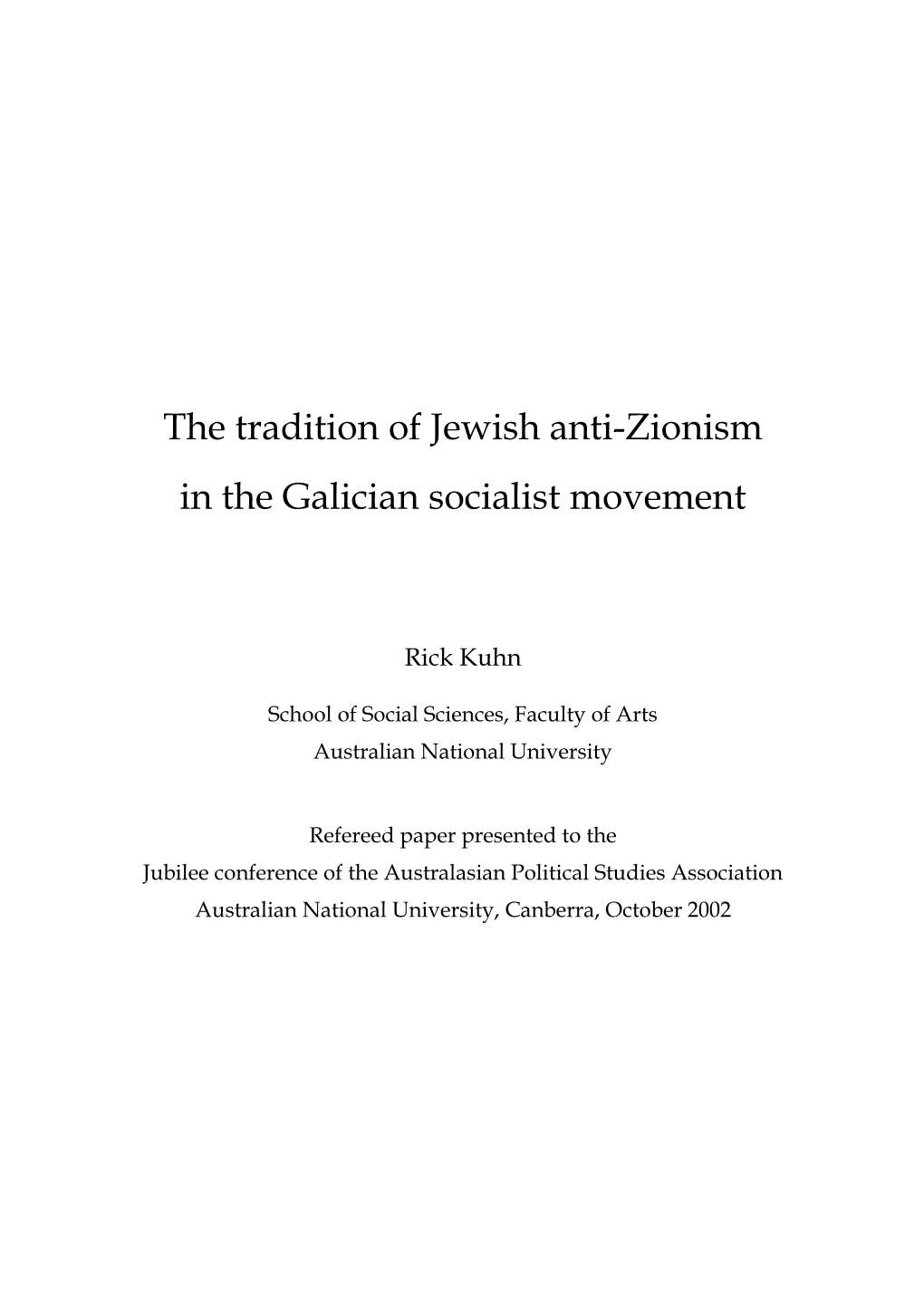 The Tradition of Jewish Anti-Zionism in the Galician Socialist Movement