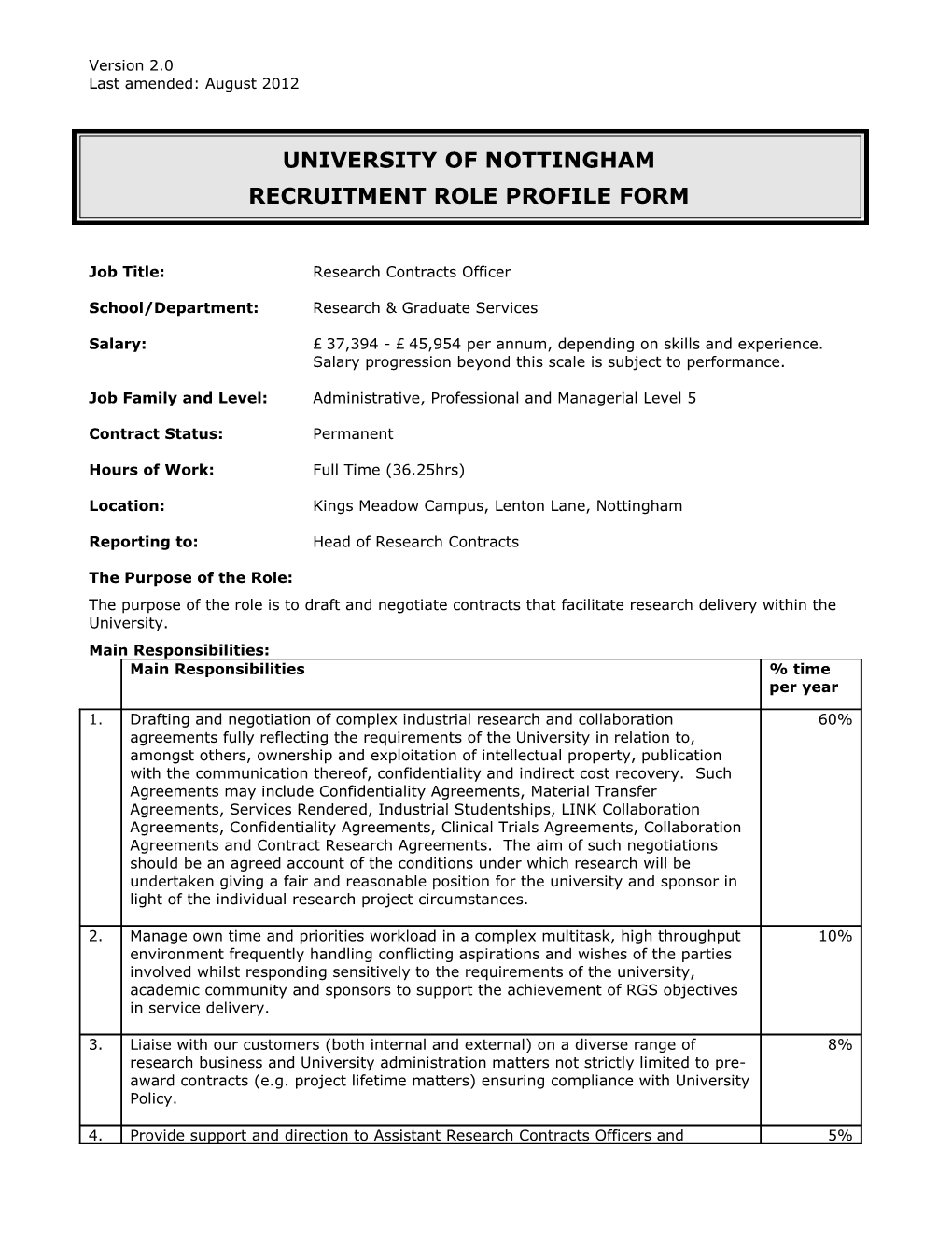 Recruitment Role Profile Form