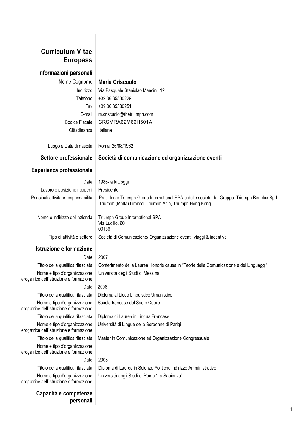 Curriculum Vitae Europass