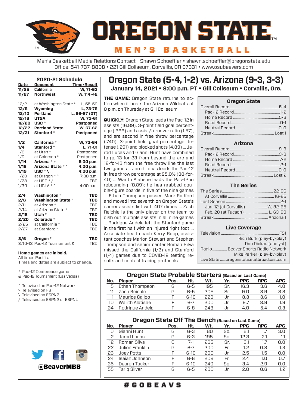 Oregon State (5-4, 1-2) Vs