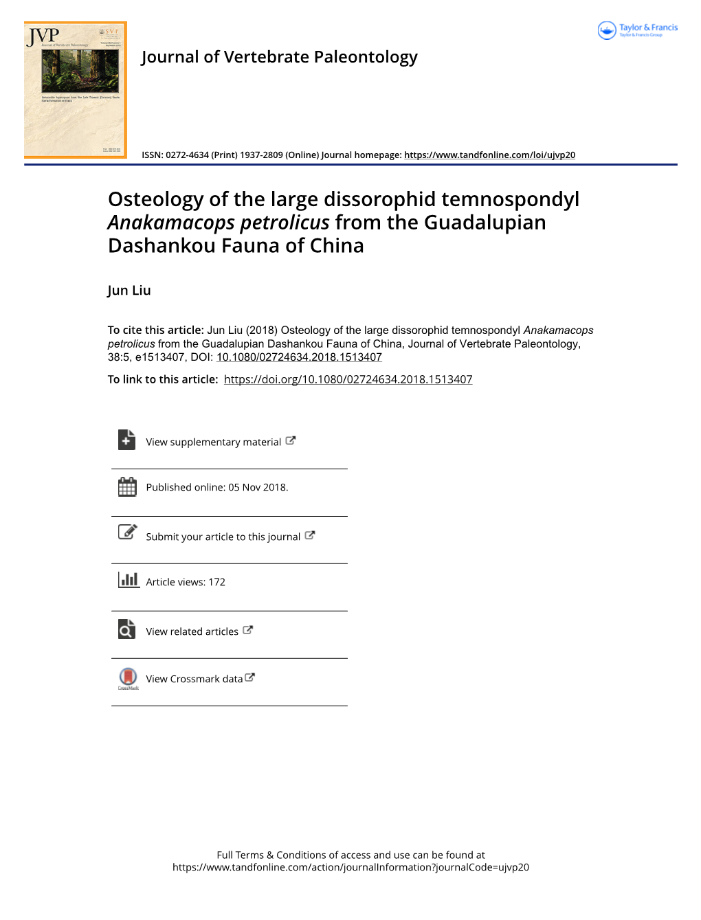 Osteology of the Large Dissorophid Temnospondyl Anakamacops Petrolicus from the Guadalupian Dashankou Fauna of China