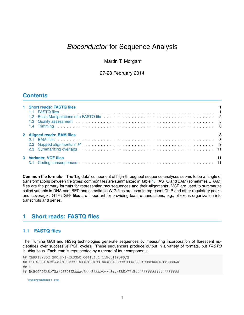 Bioconductor for Sequence Analysis