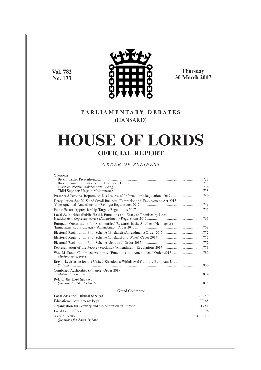 House of Lords Official Report