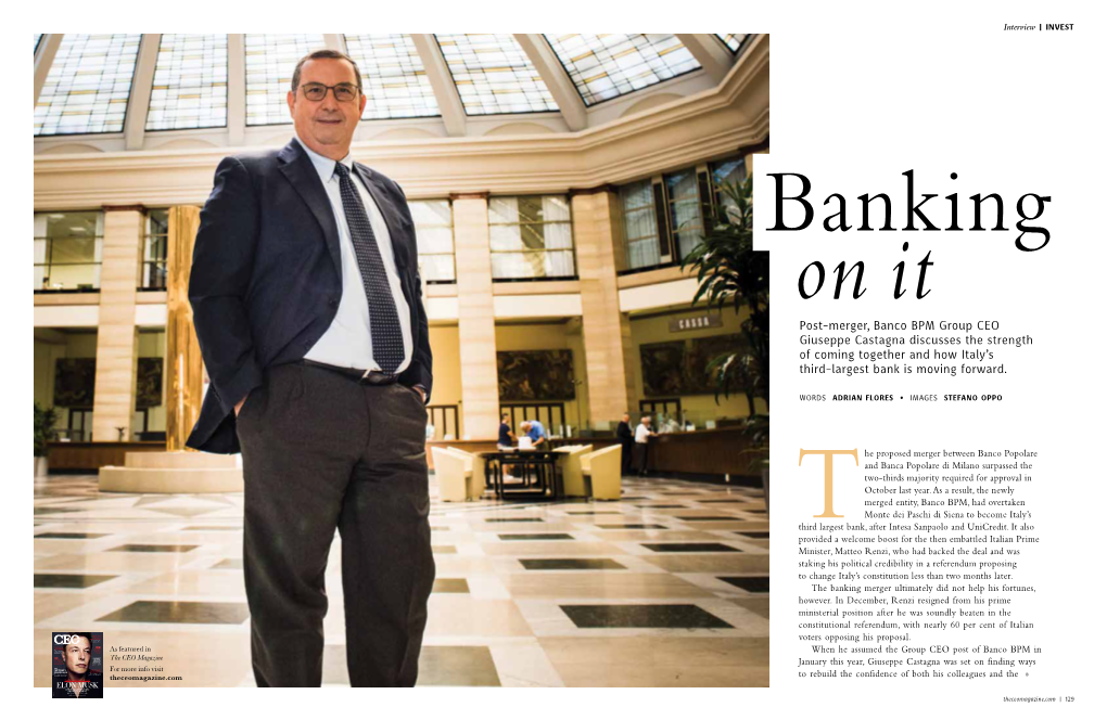 Post-Merger, Banco BPM Group CEO Giuseppe Castagna Discusses the Strength of Coming Together and How Italy’S Third-Largest Bank Is Moving Forward