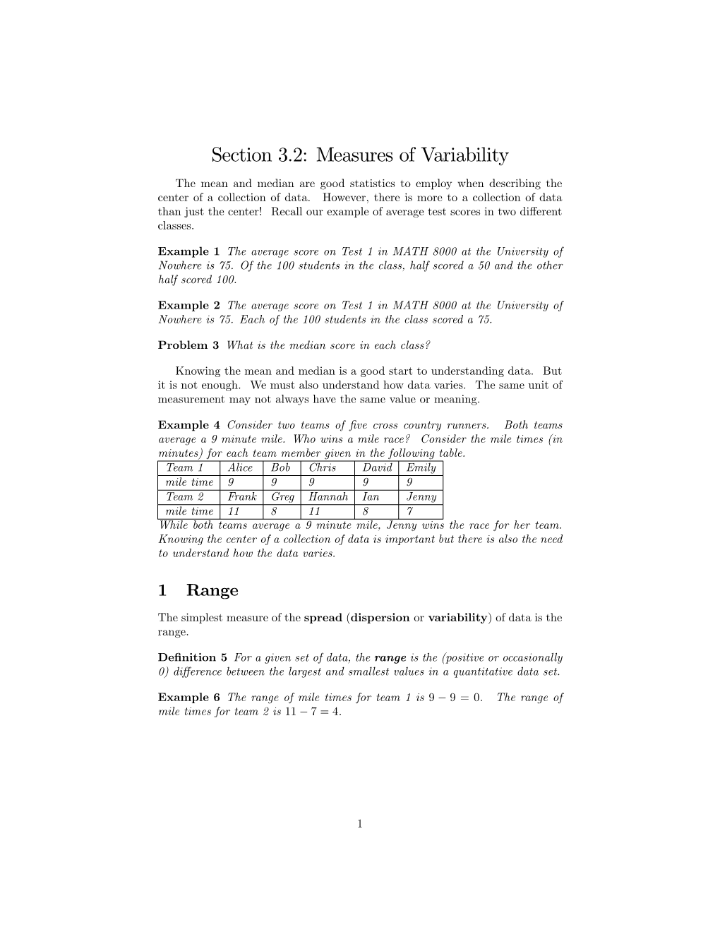 Section 3.2: Measures of Variability