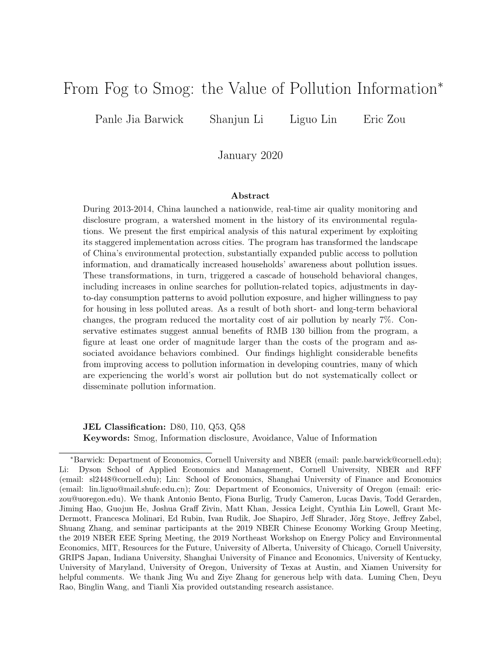 From Fog to Smog: the Value of Pollution Information∗