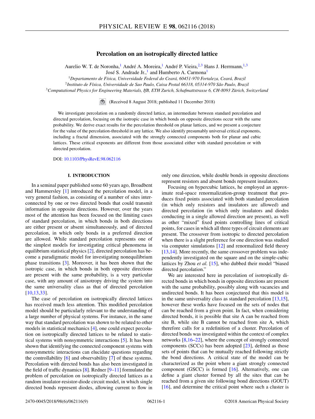 Percolation on an Isotropically Directed Lattice