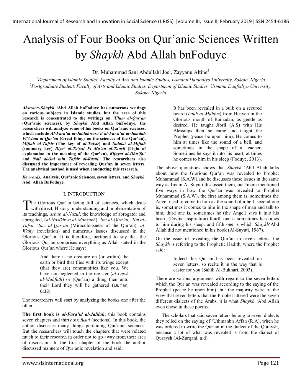 Analysis of Four Books on Qur'anic Sciences Written by Shaykh Abd