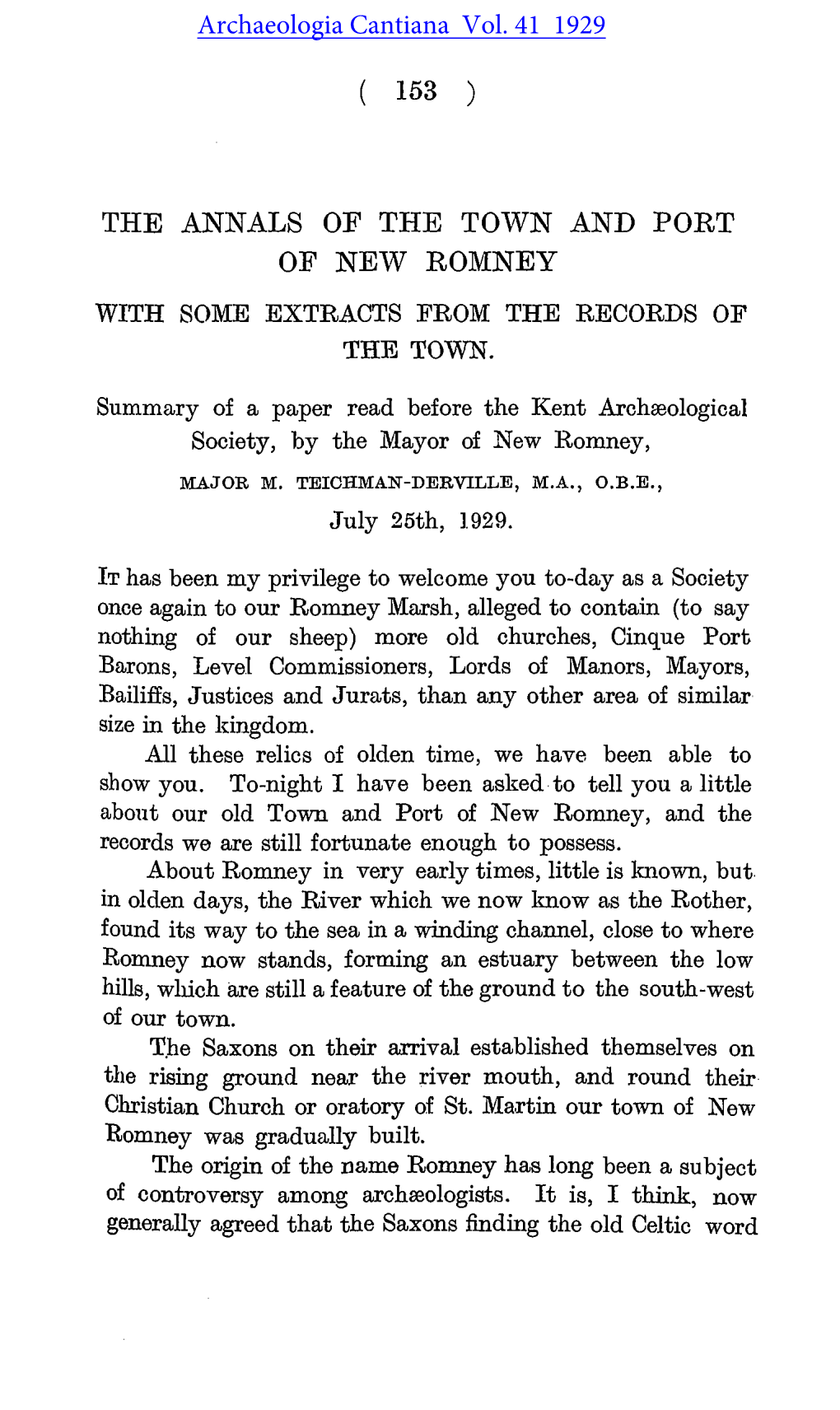 ( 153 ) the Annals of the Town and Port of New Romney