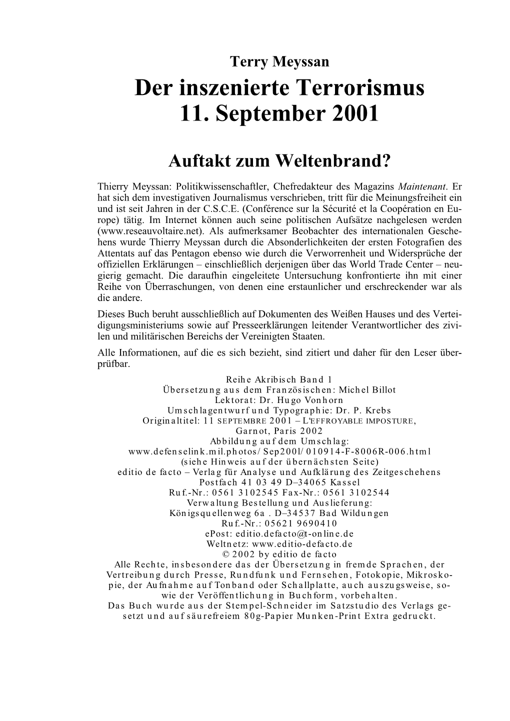 Der Inszenierte Terrorismus 11. September 2001