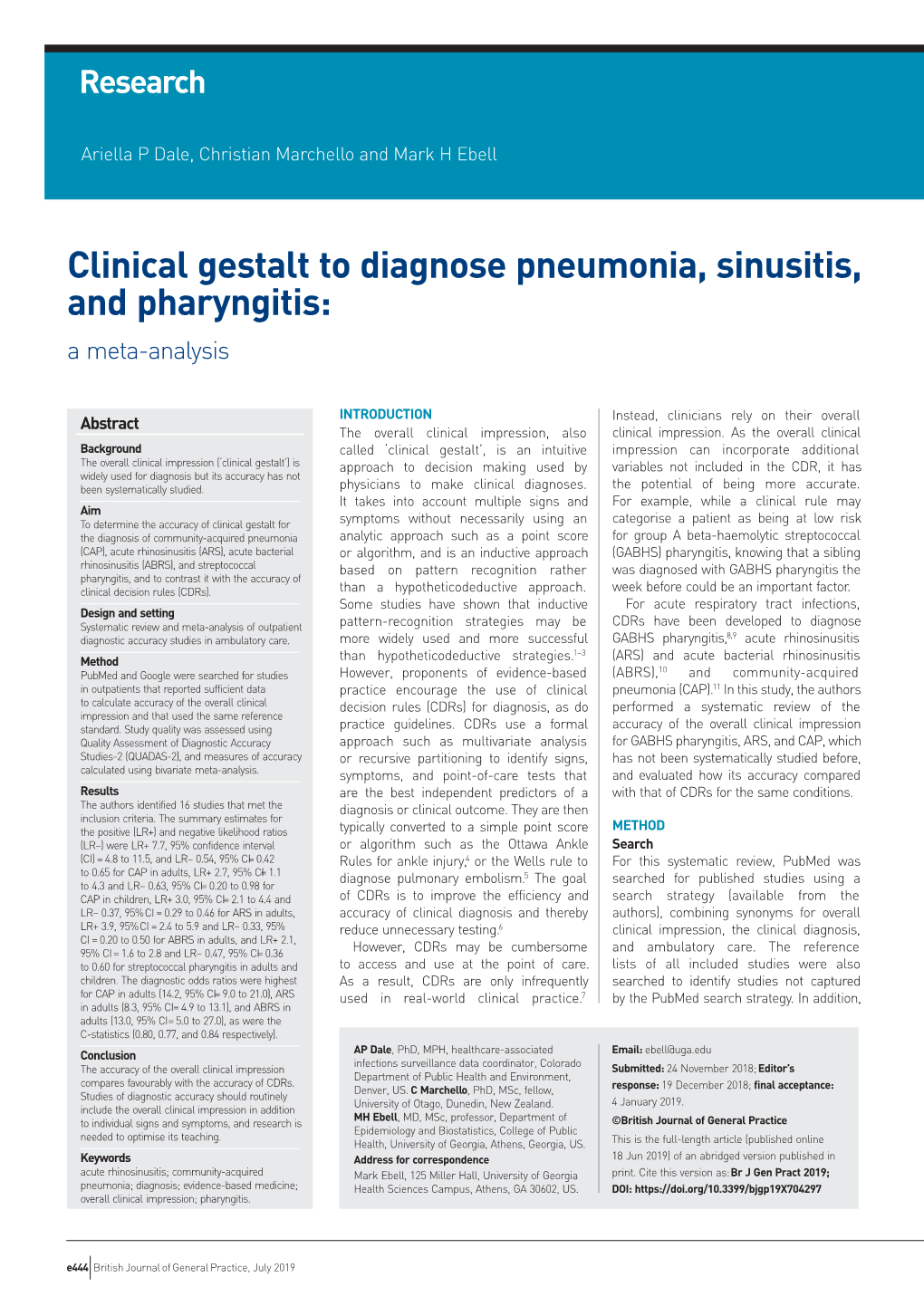 Clinical Gestalt to Diagnose Pneumonia, Sinusitis, and Pharyngitis: a Meta-Analysis