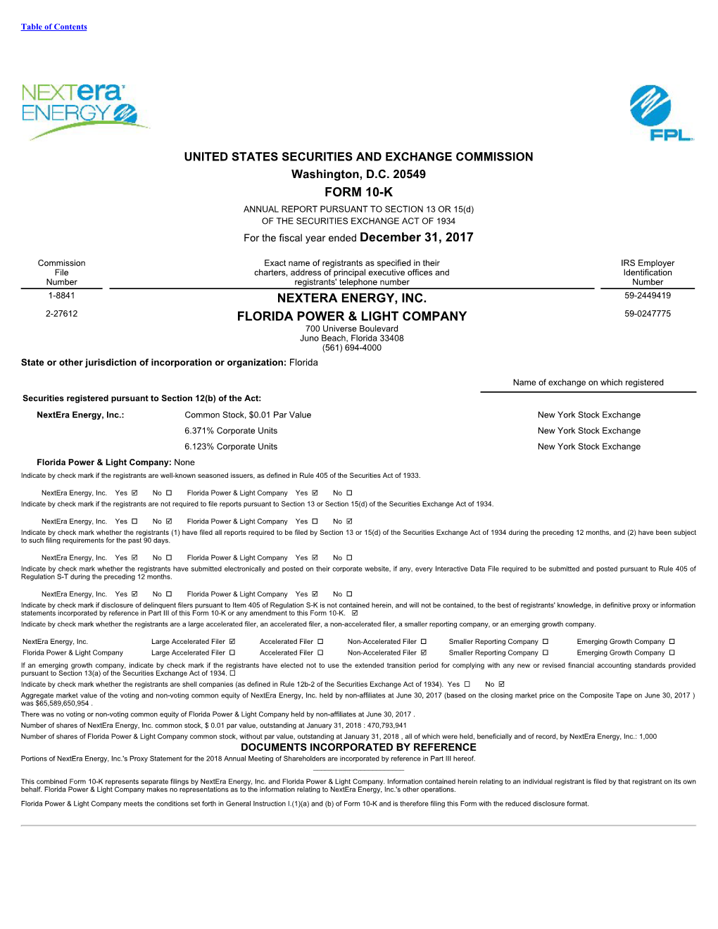 Form 10-K Nextera Energy, Inc. Florida Power & Light