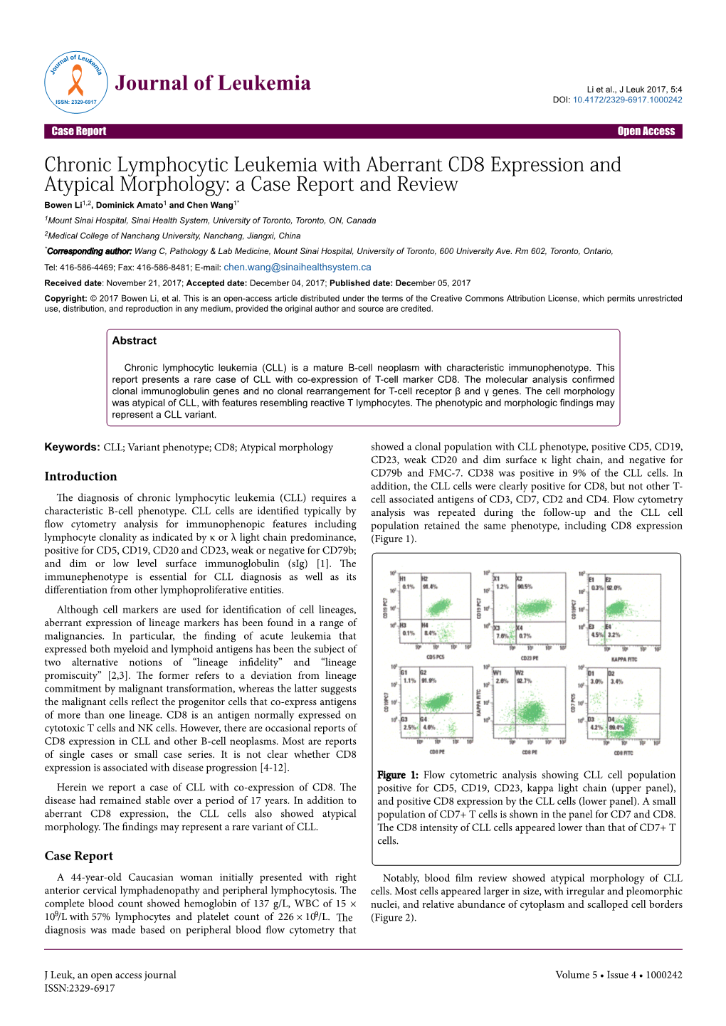 Chronic Lymphocytic Leukemia with Aberrant CD8 Expression And