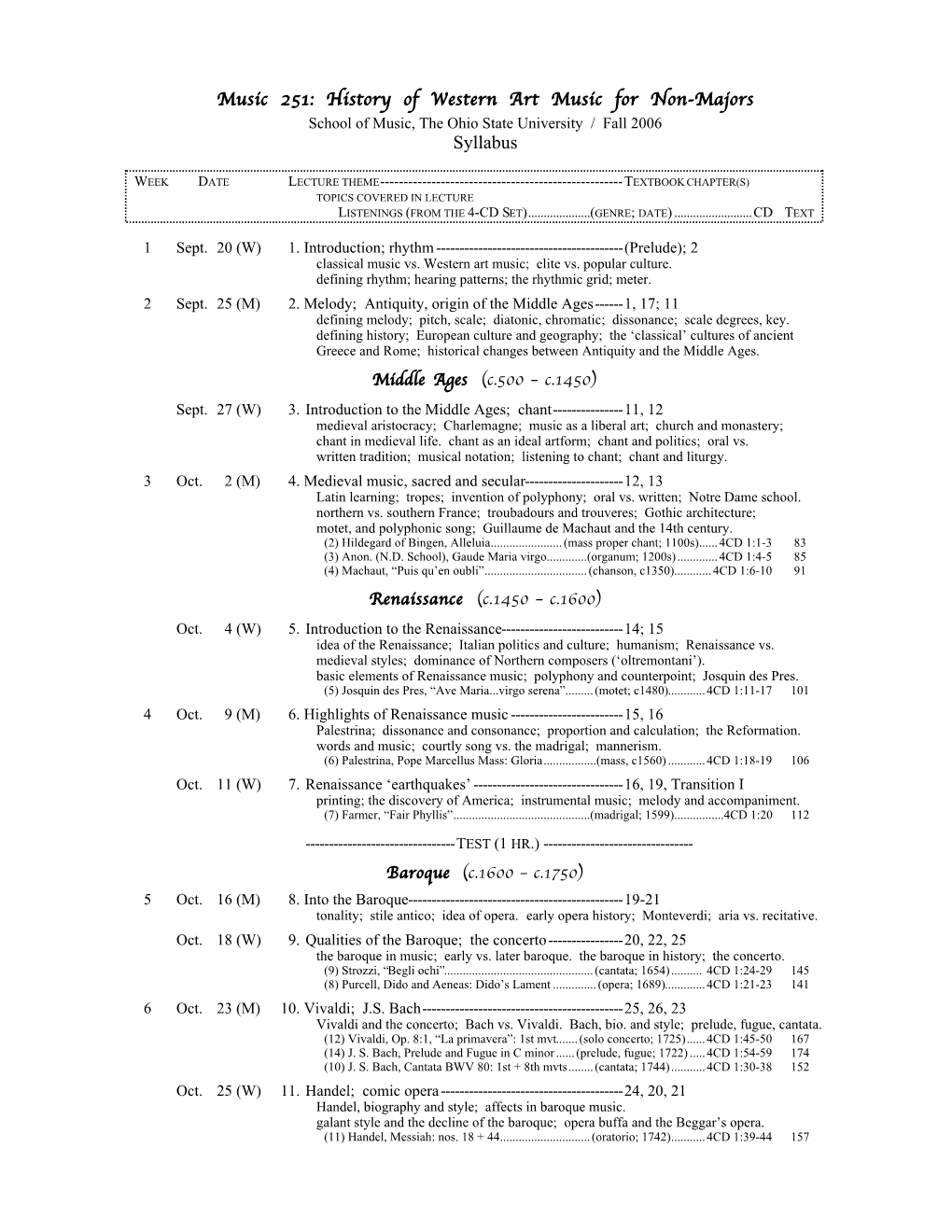 History of Western Art Music for Non-Majors Syllabus