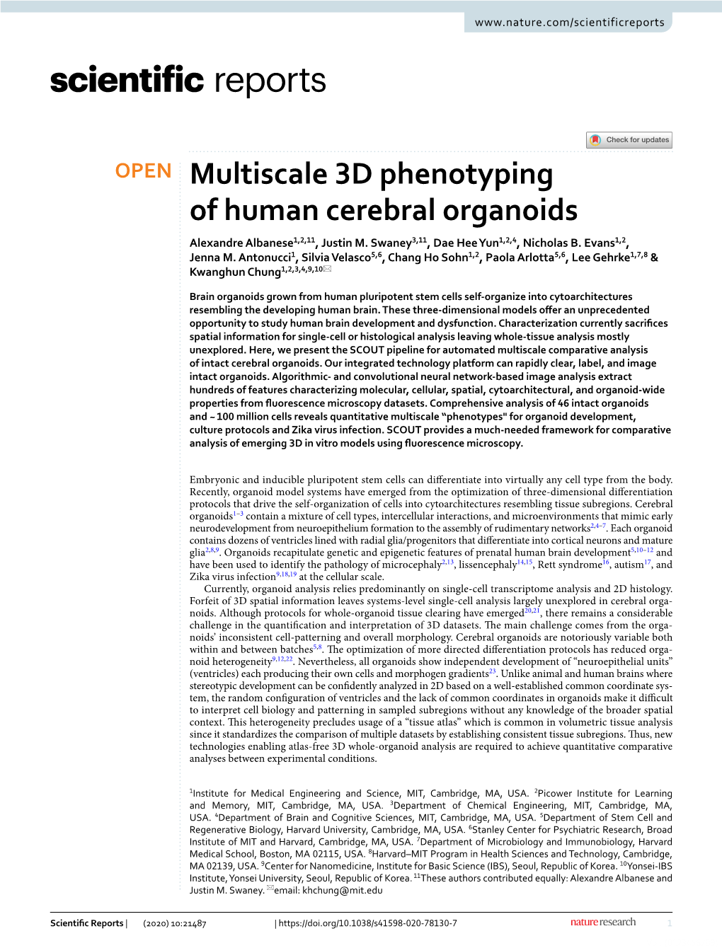 Multiscale 3D Phenotyping of Human Cerebral Organoids Alexandre Albanese1,2,11, Justin M