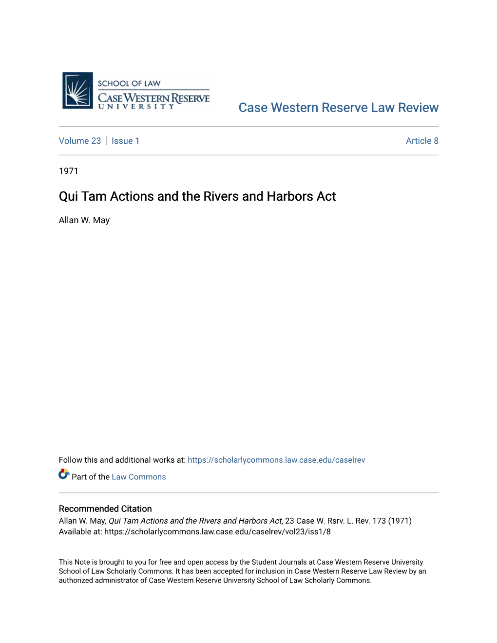 Qui Tam Actions and the Rivers and Harbors Act