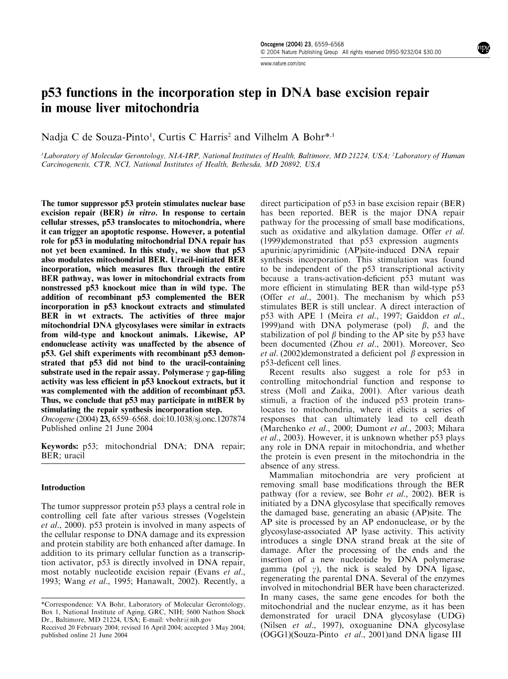 P53 Functions in the Incorporation Step in DNA Base Excision Repair in Mouse Liver Mitochondria