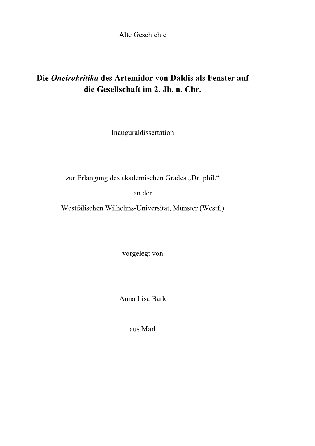 Die Oneirokritika Des Artemidor Von Daldis Als Fenster Auf Die Gesellschaft Im 2