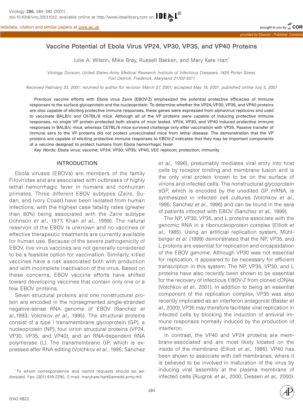 Vaccine Potential of Ebola Virus VP24, VP30, VP35, and VP40 Proteins