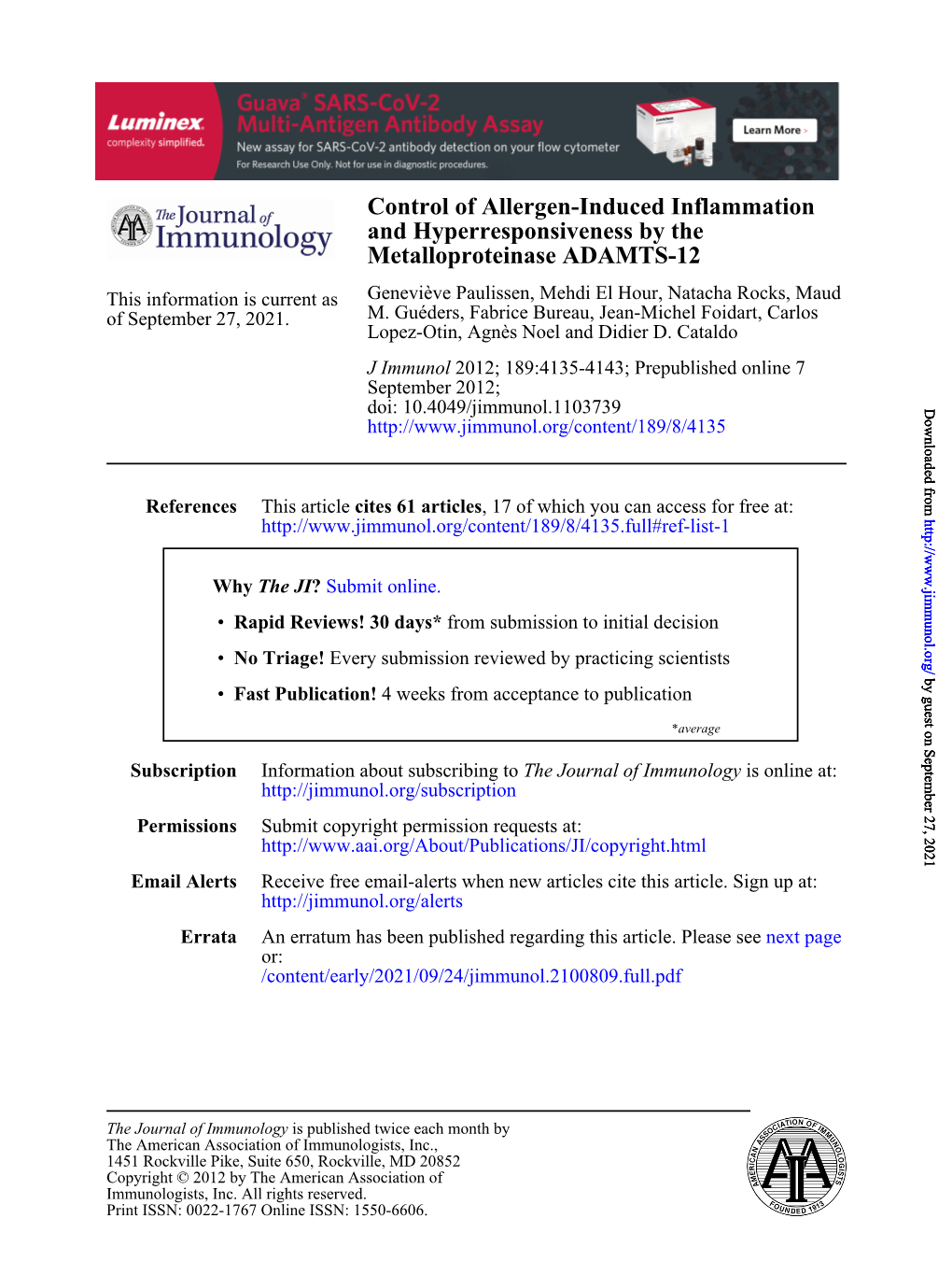 Metalloproteinase ADAMTS-12 and Hyperresponsiveness by The