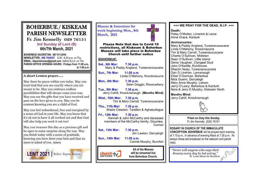 Boherbue / Kiskeam Parish Newsletter