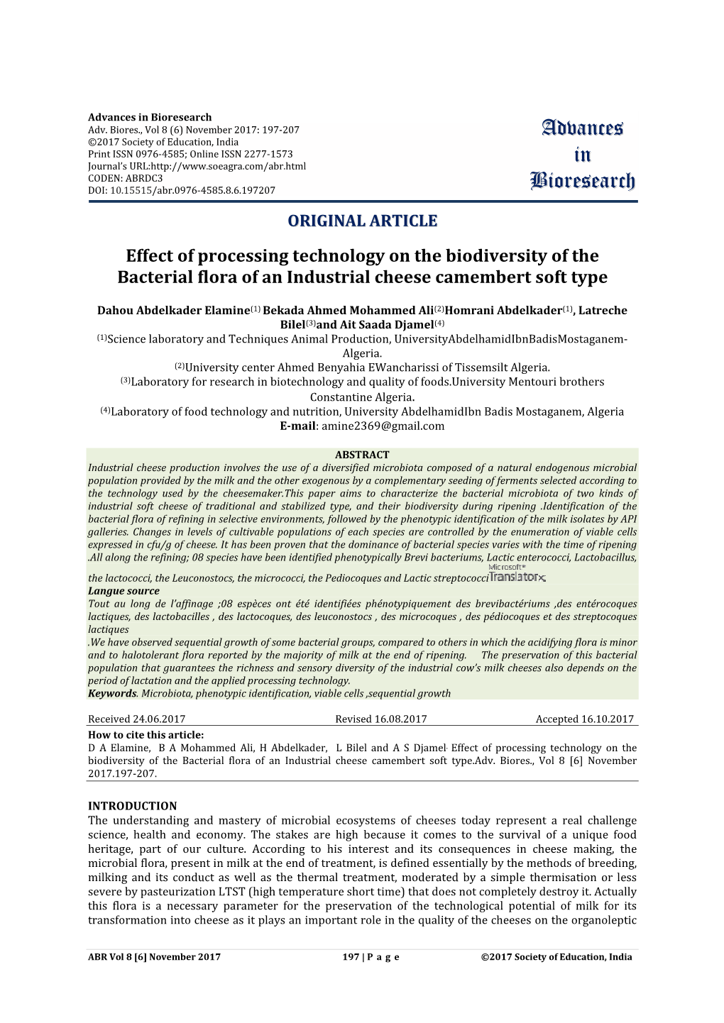 Effect of Processing Technology on the Biodiversity of the Bacterial Flora of an Industrial Cheese Camembert Soft Type