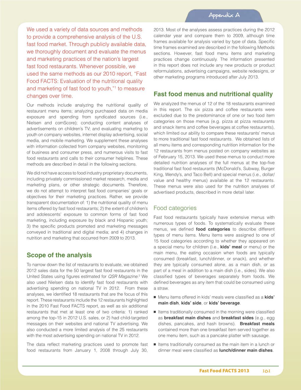 Appendix a Scope of the Analysis Fast Food Menus and Nutritional Quality