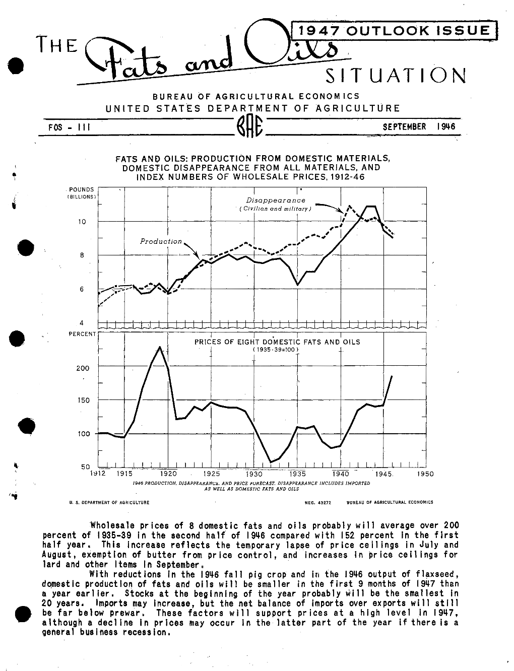 SITUATION BUREAU of AGRICULTURAL ECONOM I.CS UNITED Statts DEPARTMENT of AGRICULTURE F O S - 11 1 ______~-«~B SEPTEMBER 19~6