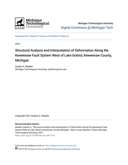 Structural Analysis and Interpretation of Deformation Along the Keweenaw Fault System West of Lake Gratiot, Keweenaw County, Michigan