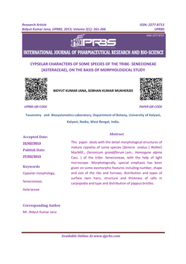 IJPRBS, 2013; Volume 2(1 ): 261-266 IJPRBS