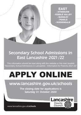 Secondary School Admissions in East Lancashire 2021 /22