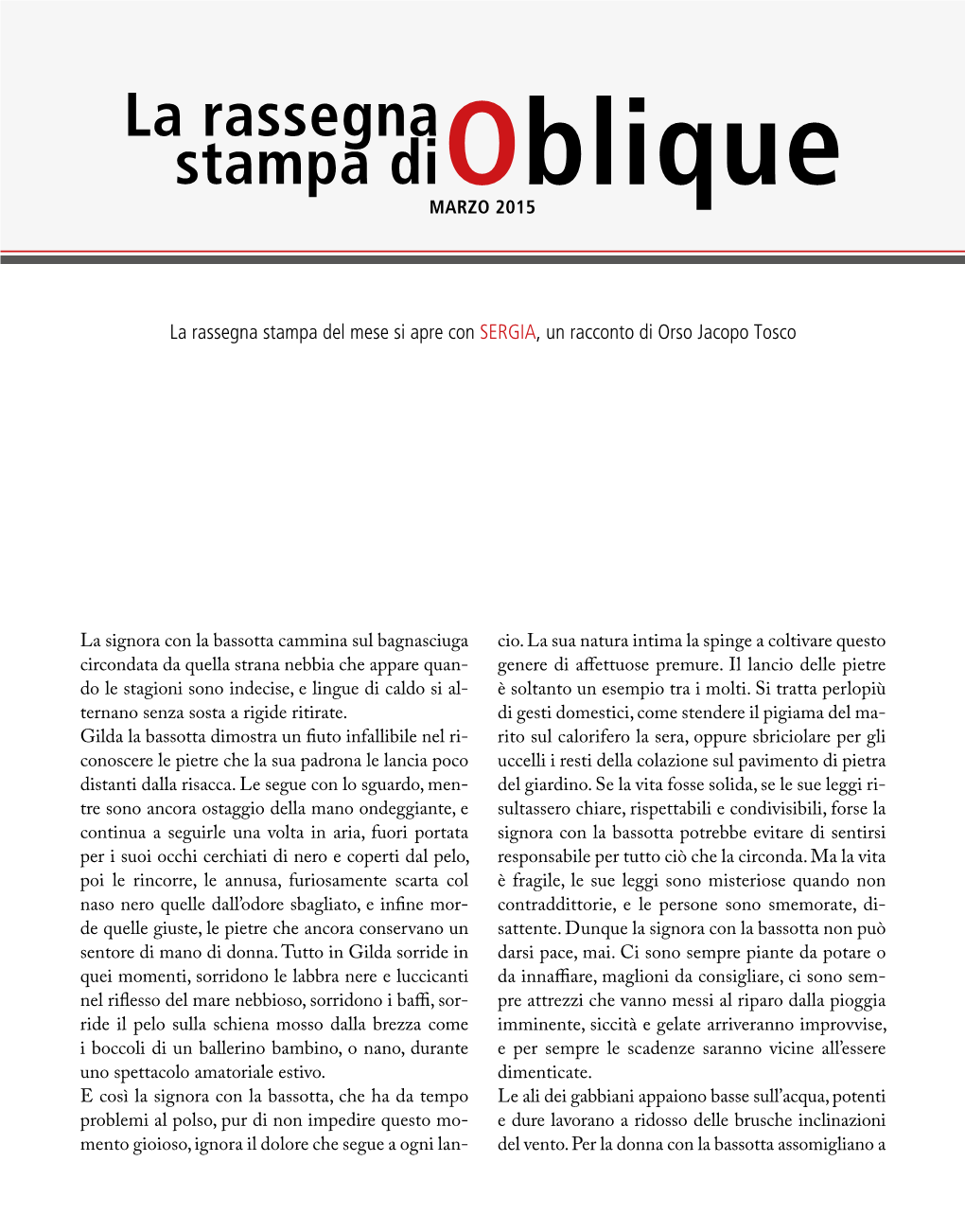 La Rassegna Stampa Di Oblique | Marzo 2015