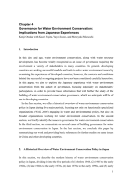 Governance for Water Environment Conservation: Implications from Japanese Experiences Kenji Otsuka with Kaori Fujita, Yayoi Isono, and Motoyuki Mizuochi