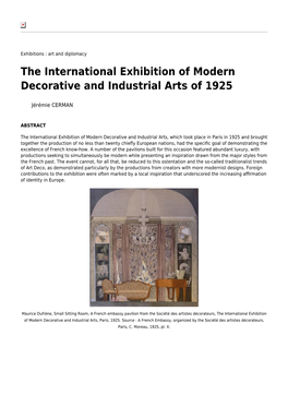 The International Exhibition of Modern Decorative and Industrial Arts of 1925