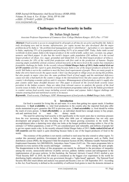 Challenges to Food Security in India