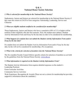 Q & a National Honor Society Selection